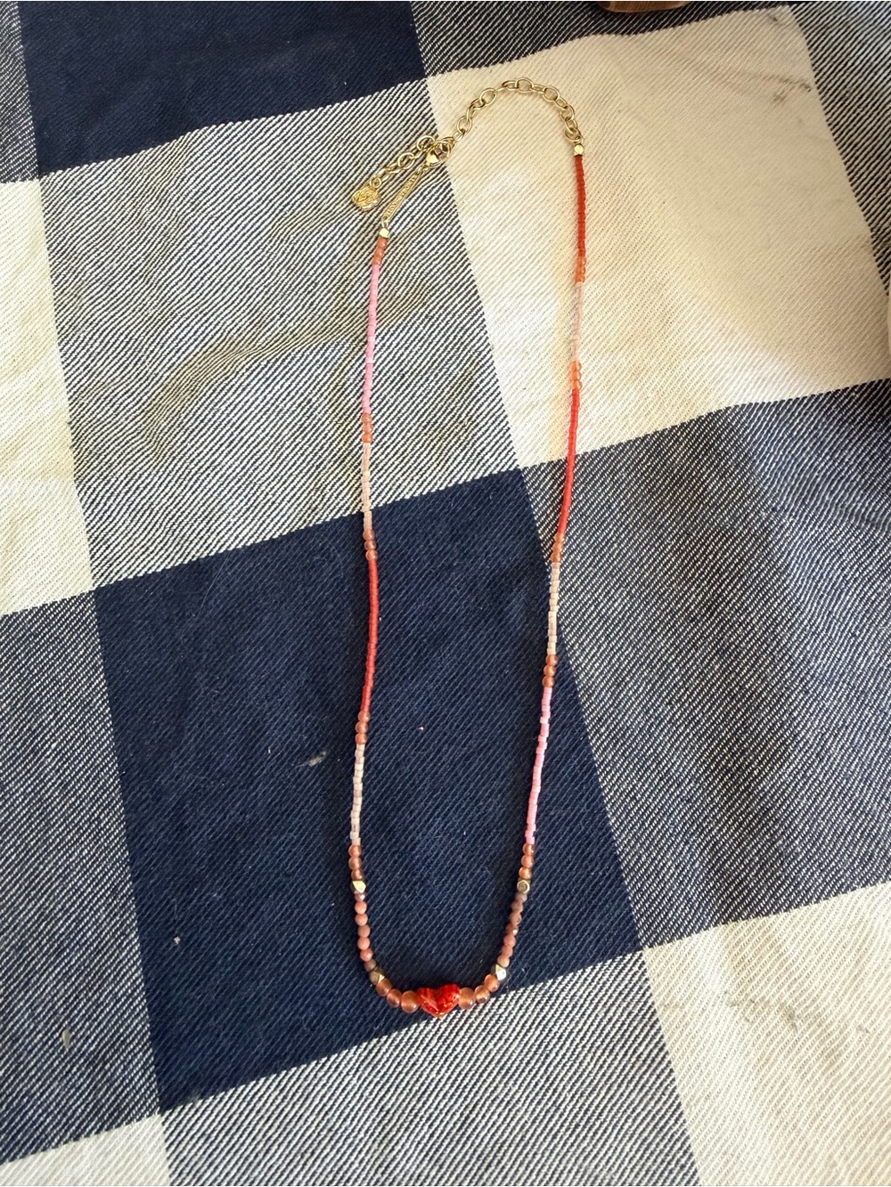 Kendra Scott Pink and Red Seed Bead Necklace with Gold Chain